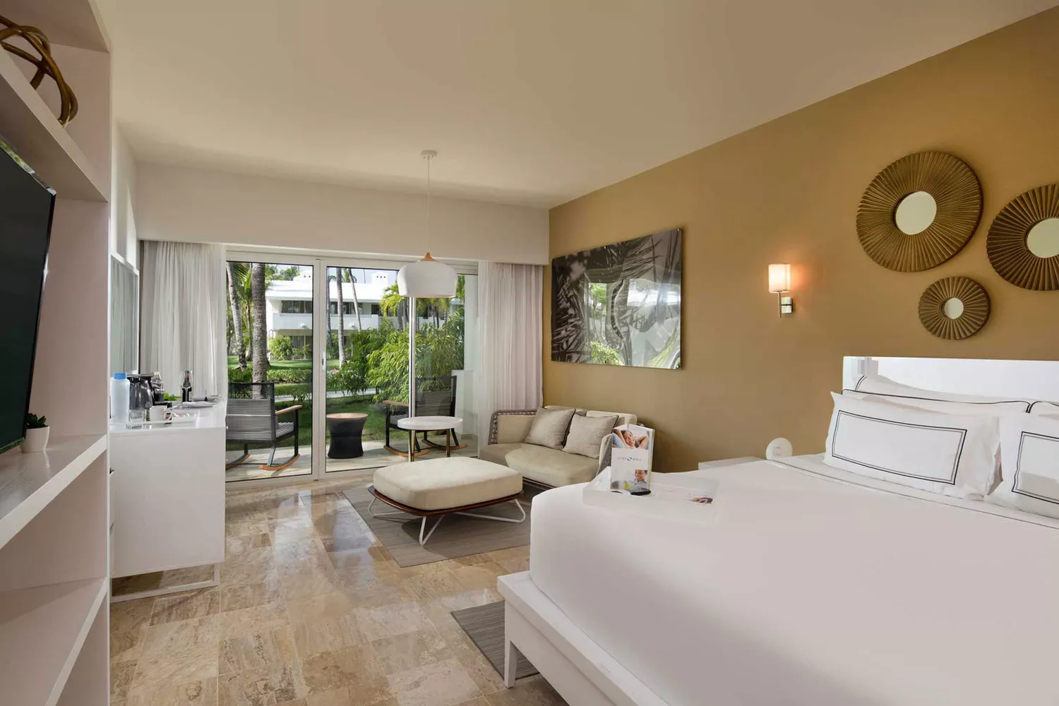 A serene, modern guest room interior at Melia Hotel in Punta Cana.