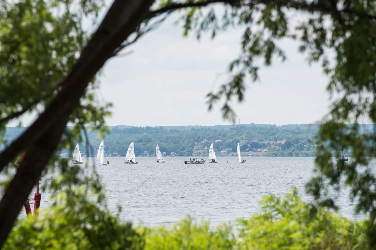 A scenic overview of the northern tip of Seneca Lake in Geneva, New York.