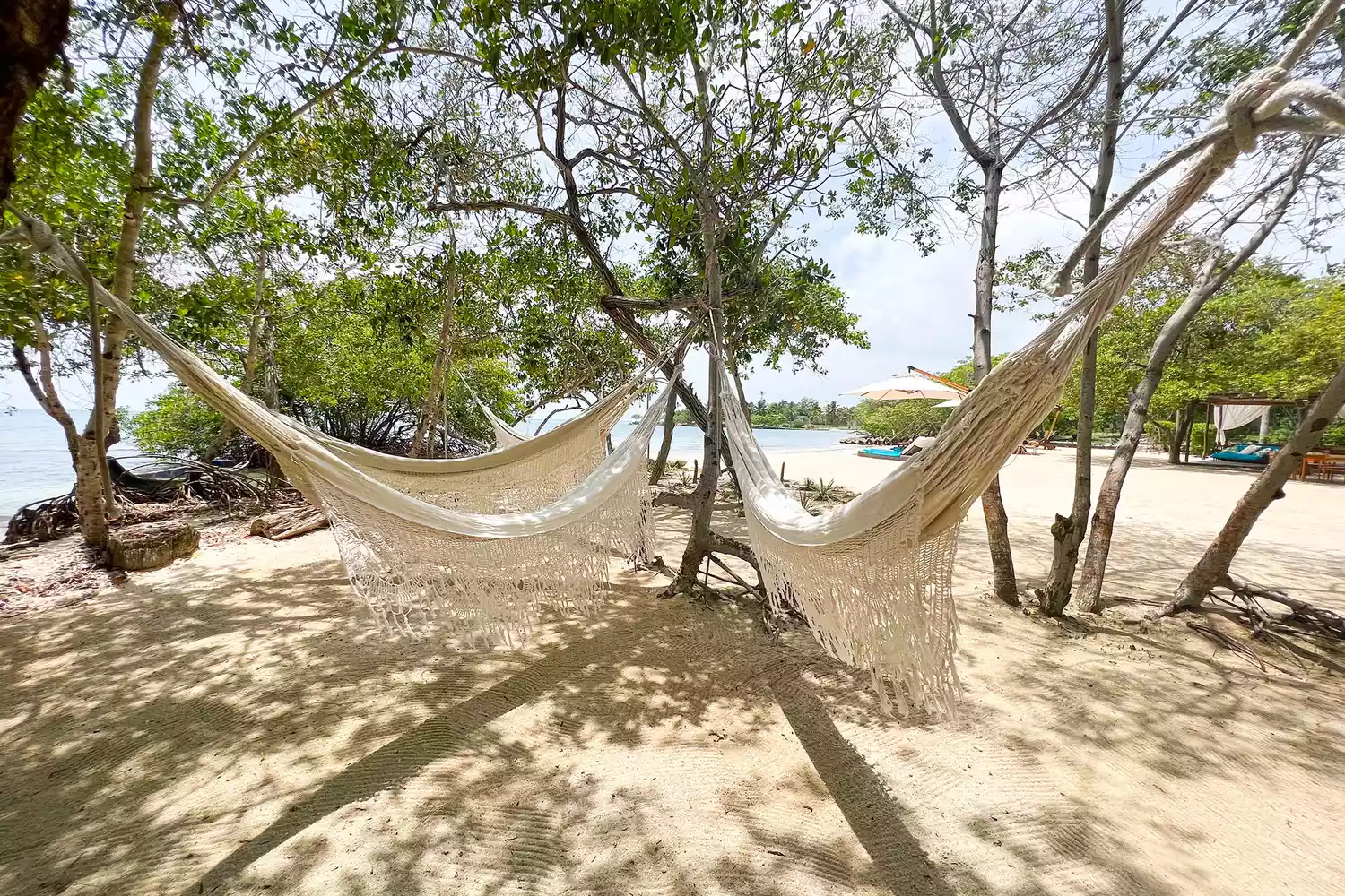 The serene white sand beach and turquoise water at the ACASI private club in Barú.