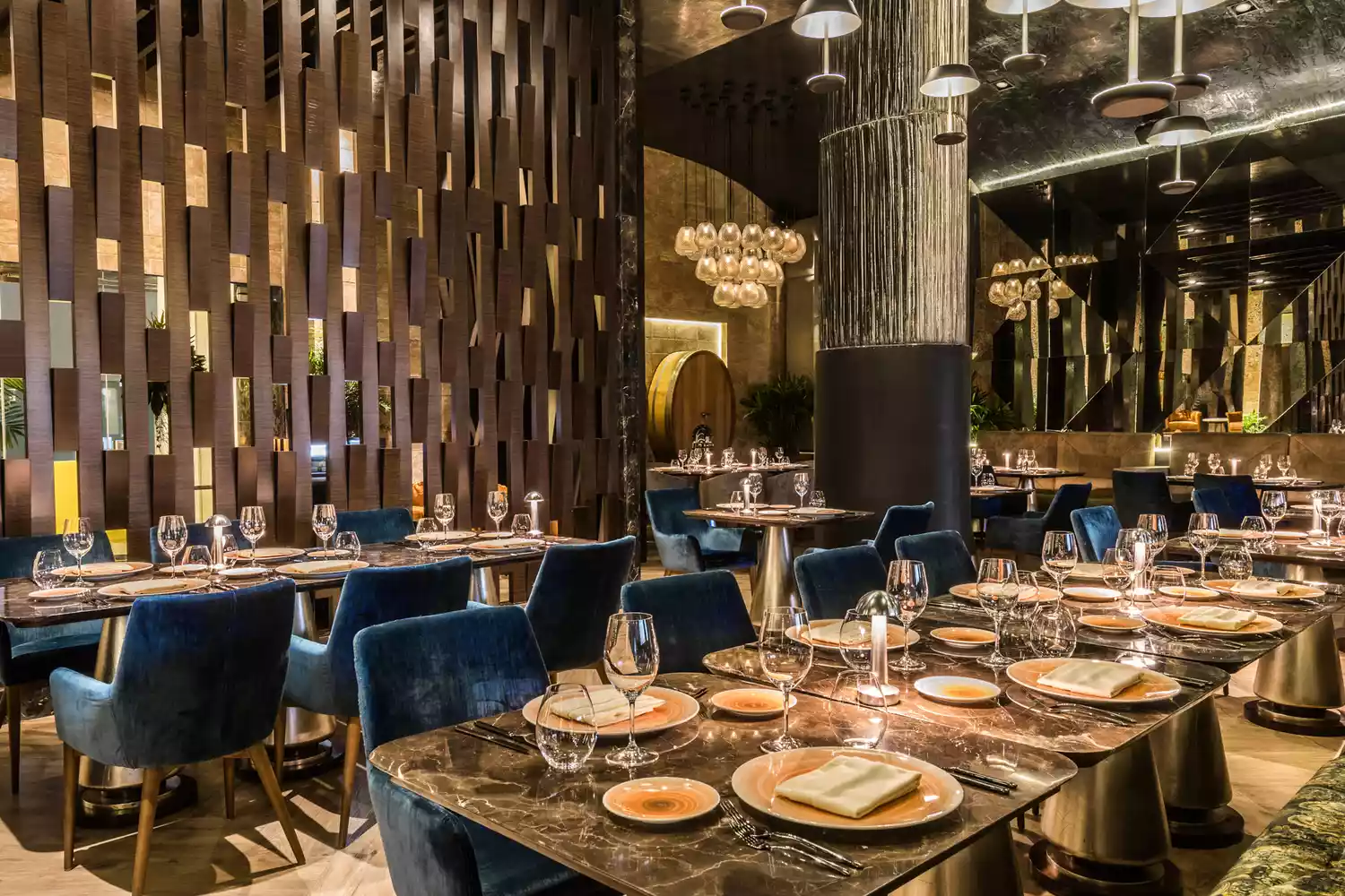 Upscale dining room interior at the Grand Velas Riviera Nayarit resort.