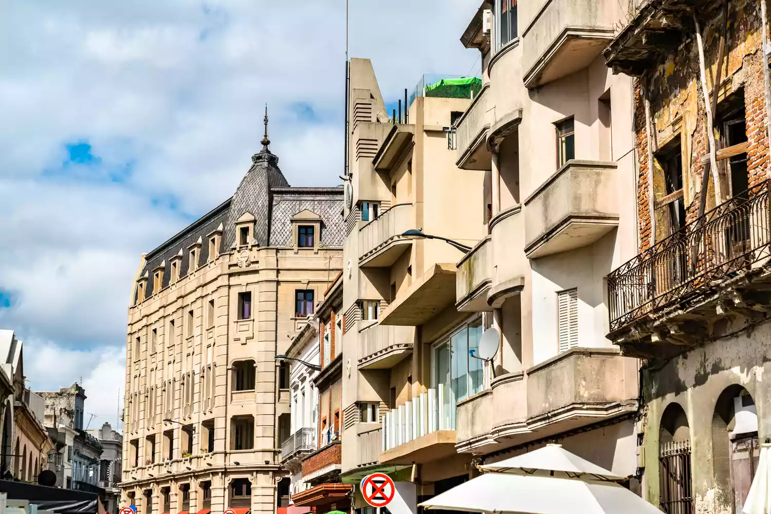 Historic European-style architecture in downtown Montevideo, Uruguay