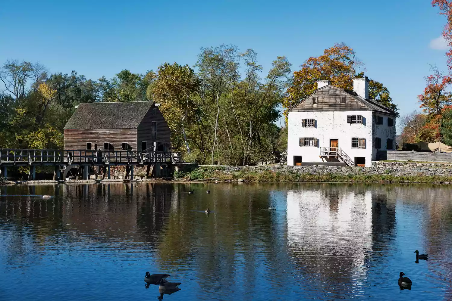 Exterior view of the historic Philipsburg Manor in the Hudson Valley.