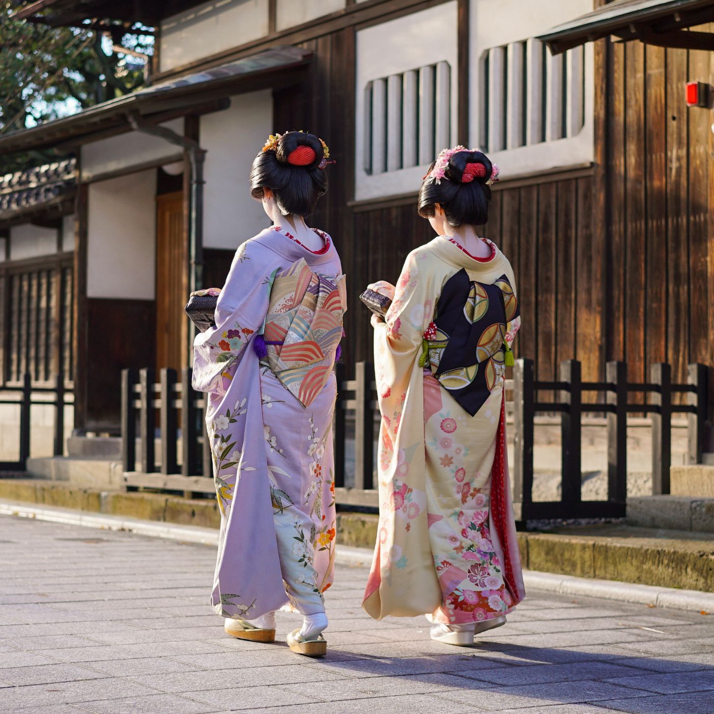 An adult wearing a traditional Japanese kimono and formal robe.