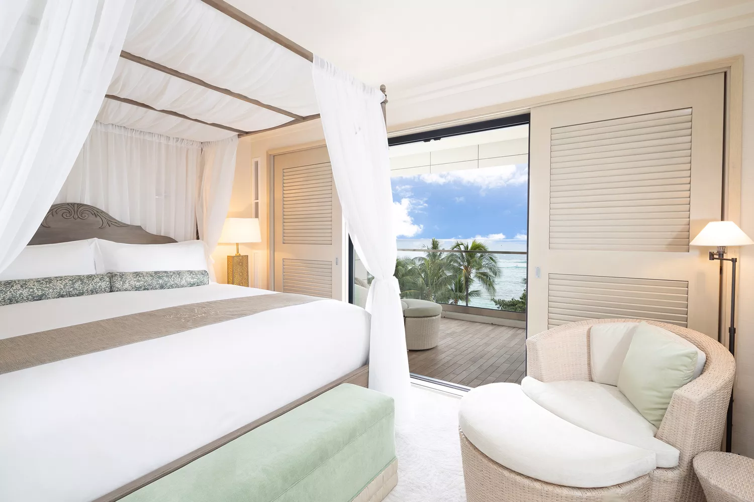 The elegant interior of a guest room at Espacio featuring high-end materials and soft lighting.