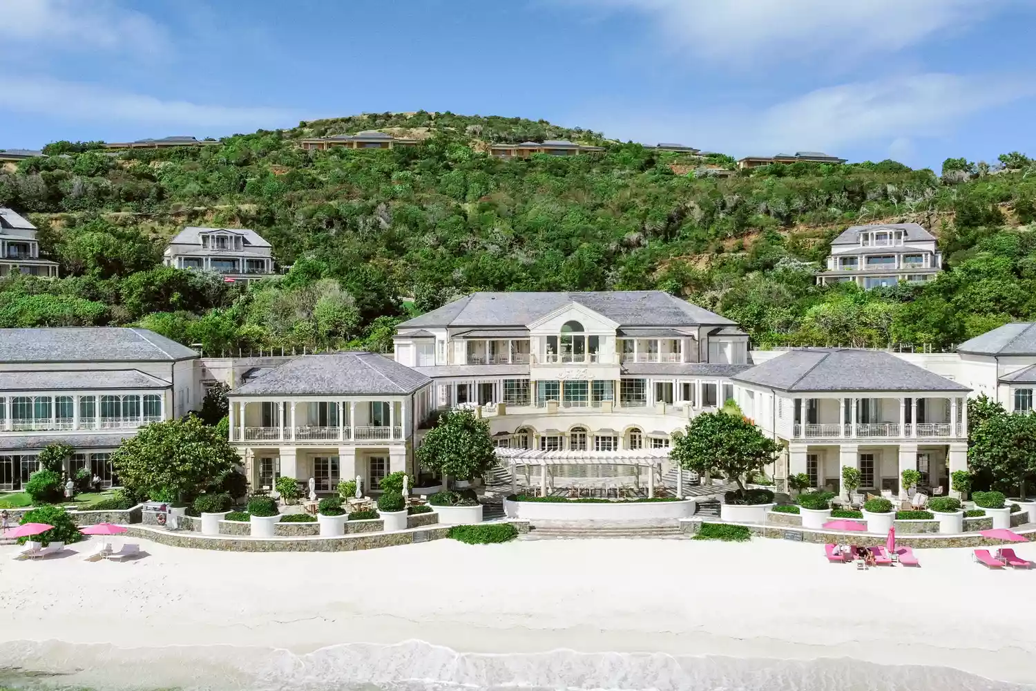 The grand exterior architecture of the Mandarin Oriental resort in Canouan.