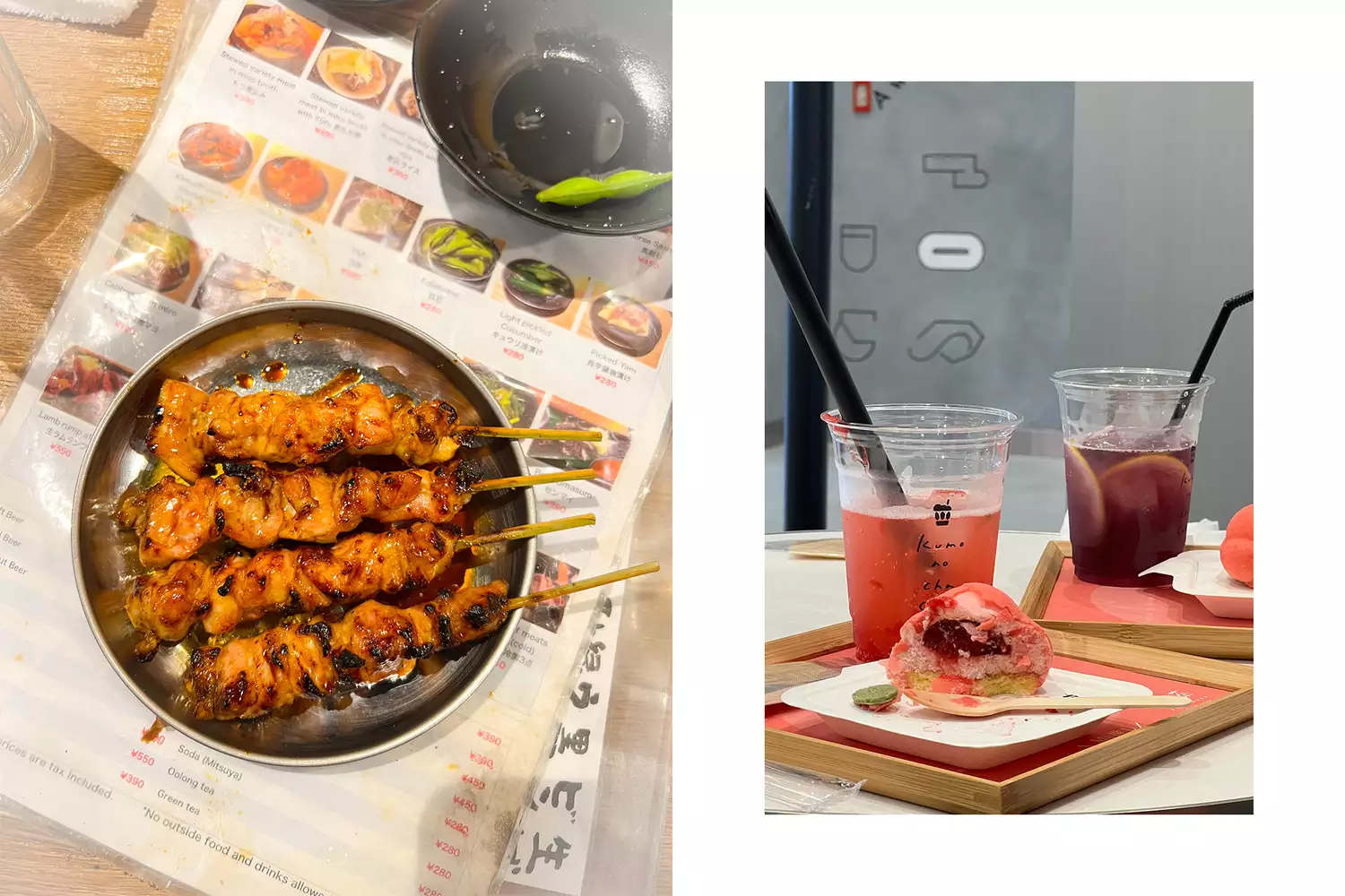 A collection of various small plates and drinks representing the variety of cuisines available in Tokyo.