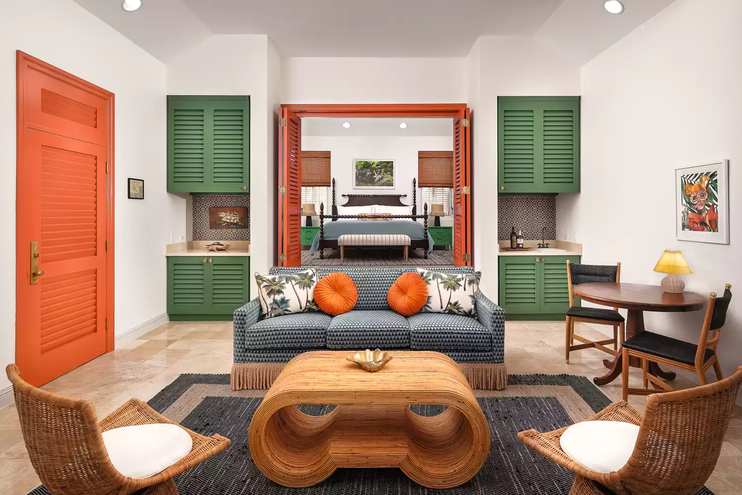 A bright and airy bedroom suite at Cambridge Beaches with coastal-inspired decor.