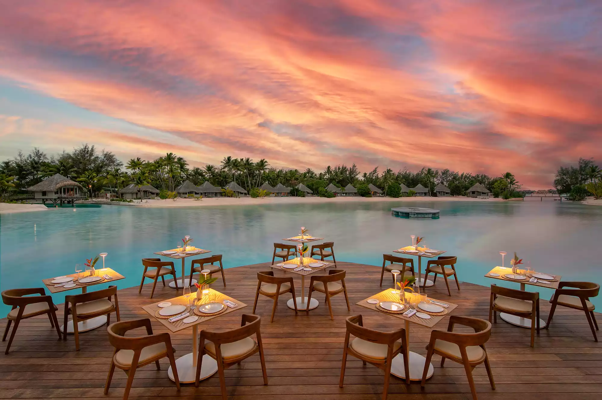 Upscale restaurant interior at the Westin Bora Bora Resort.