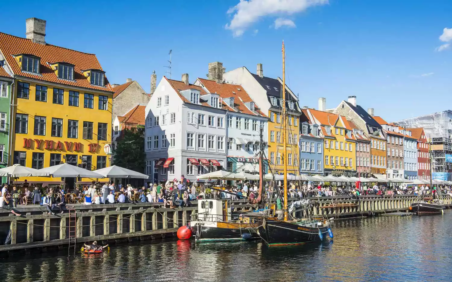 The colorful 17th-century waterfront of Nyhavn in Copenhagen, Denmark.