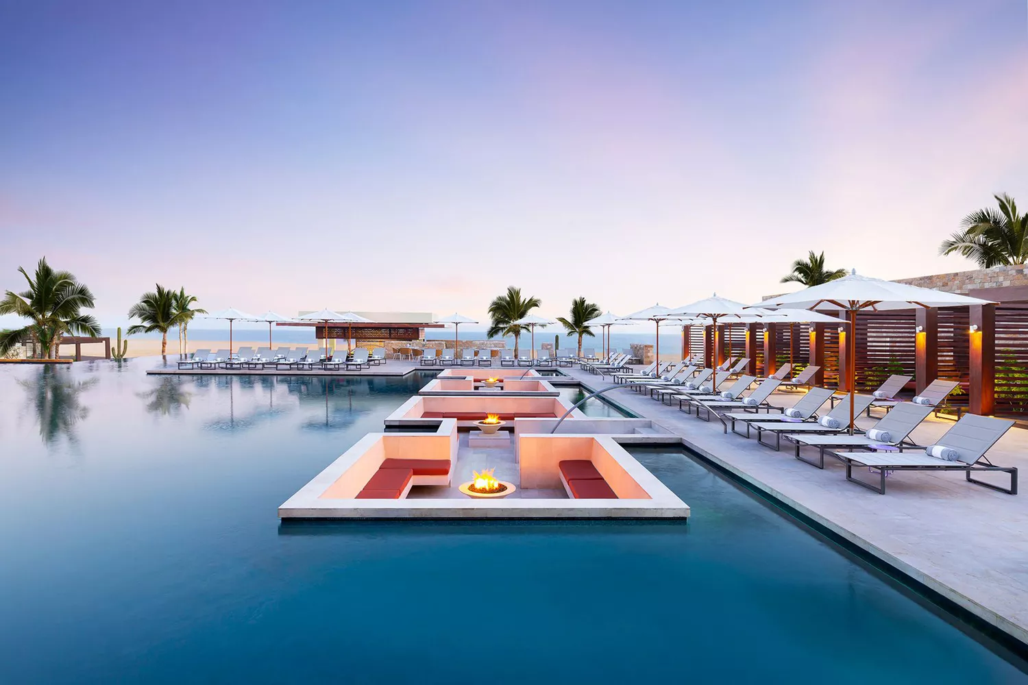 Expansive outdoor swimming pool area at the Hard Rock Hotel Los Cabos.